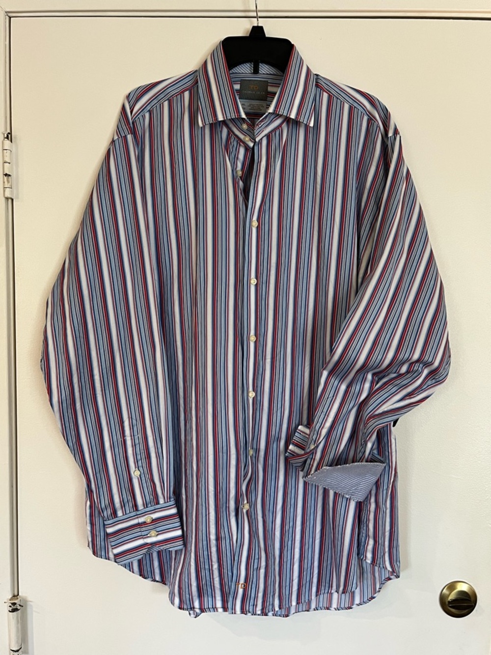 Thomas Dean Men's Long-Sleeve Striped Button-Up Shirt - Blue/Red/White